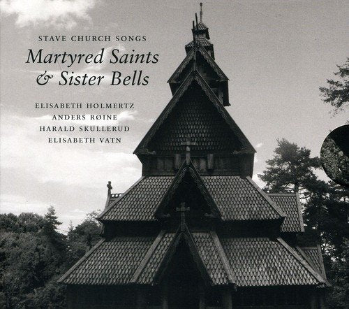 "CD cover featuring a black-and-white image of a stave church with pointed roofs."