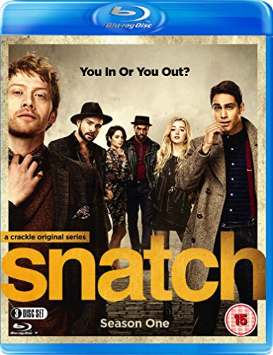 "Blue Blu-ray case with 'Snatch: Season One' cover featuring a group of five people."