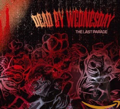 "Album cover with red and black illustration of marching band, titled 'Dead By Wednesday'."