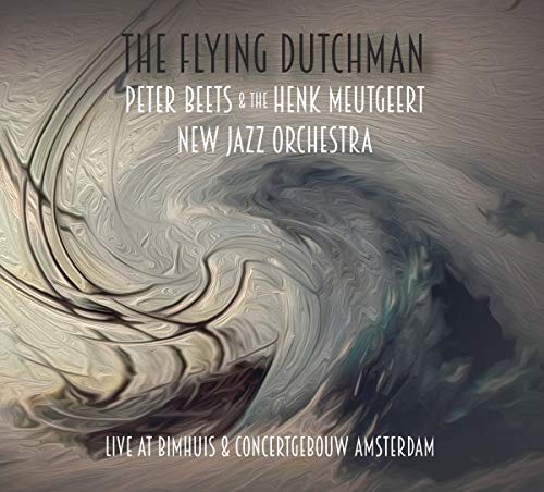 "Album cover with abstract swirling design and text describing the artist and venue."