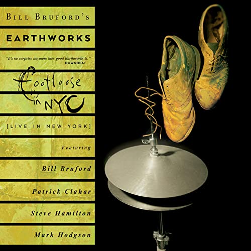 CD cover for Bill Bruford’s Earthworks “Footloose In NYC” with shoes and cymbal.