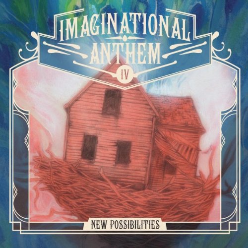 "Album cover featuring a red house surrounded by swirling red and blue clouds."