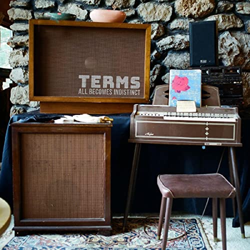 Vinyl record album "Terms" displayed with vintage audio equipment.