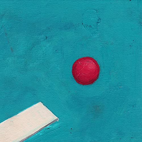 Blue textured background with a central red circle and white edge.