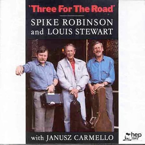 "CD cover with three men holding instrument cases, standing together."