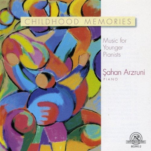 "CD cover with abstract, colorful artwork and 'Childhood Memories' title on a white background."