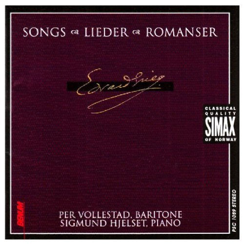 Purple CD cover with white text and gold signature, featuring "Songs & Lieder & Romanser".