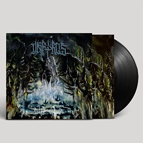 Vinyl record with dark, textured album art featuring thorny branches and lettering.