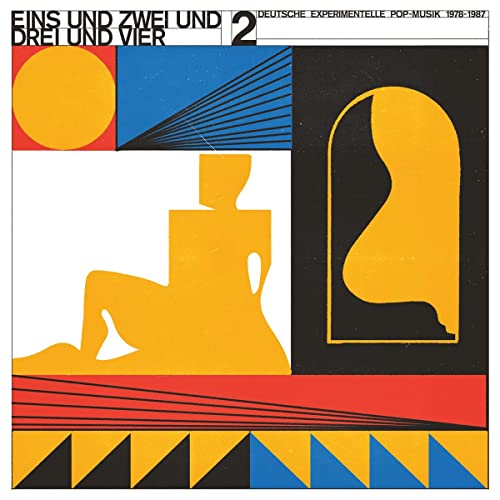 Vinyl album cover with geometric shapes and a seated figure in yellow.