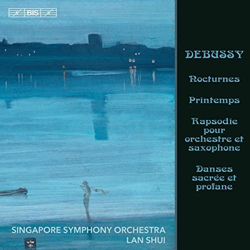 CD cover for Debussy’s Nocturnes, featuring a blue and grey landscape.