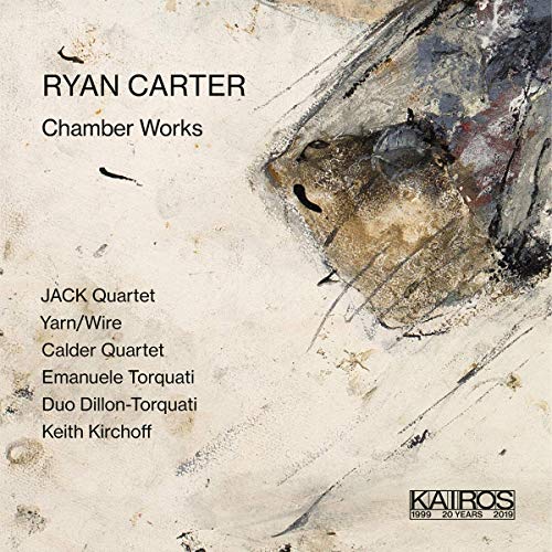 Album cover with abstract beige and gray design, featuring text listing musicians and composer's name.