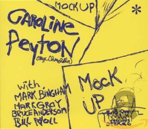 Yellow CD mockup with handwritten text: "Caroline Peyton" and "Mock Up".