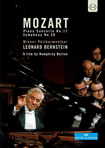 Leonard Bernstein conducting with orchestra and a pianist, DVD cover.