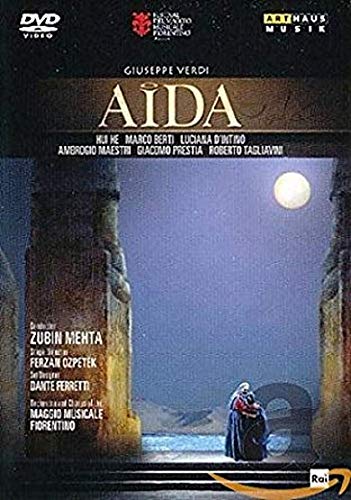 DVD cover for "Aida" featuring a person in a long robe standing between stone pillars.