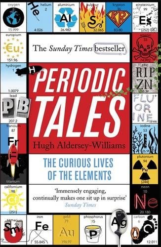 Book cover with title "Periodic Tales" surrounded by periodic table elements.