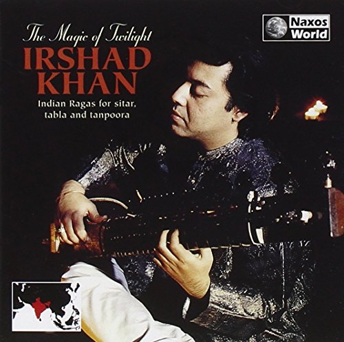 Irshad Khan portrait playing sitar, album cover for "Magic Of Twilight" CD.