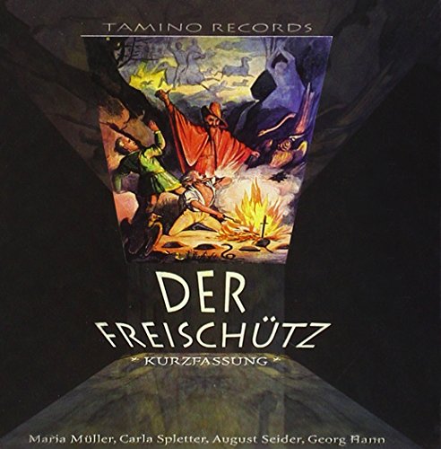 "CD cover art with medieval scene, figures around a fire, and 'Der Freischütz' title."