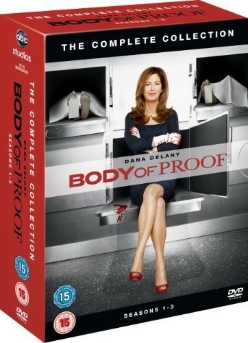 "Red DVD box set with Dana Delany sitting on a morgue drawer."