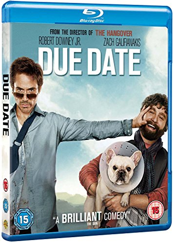 Due Date" Blu-ray cover featuring Robert Downey Jr., Zach Galifianakis, and a dog.