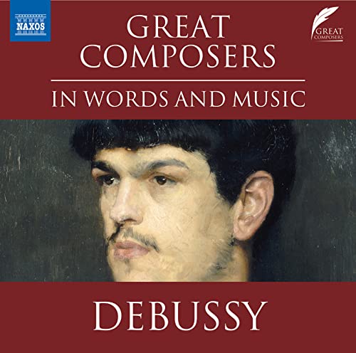 CD cover featuring a portrait of composer Claude Debussy against a red background.