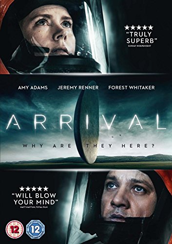 DVD cover for "Arrival" featuring Amy Adams and a spacecraft.