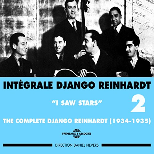 Black and white photo of Django Reinhardt and his jazz band, CD cover.