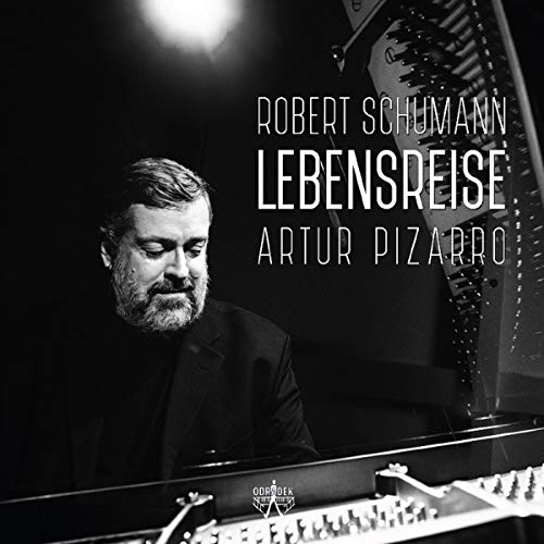 Black and white image of man sitting at piano with text overlay and logo.