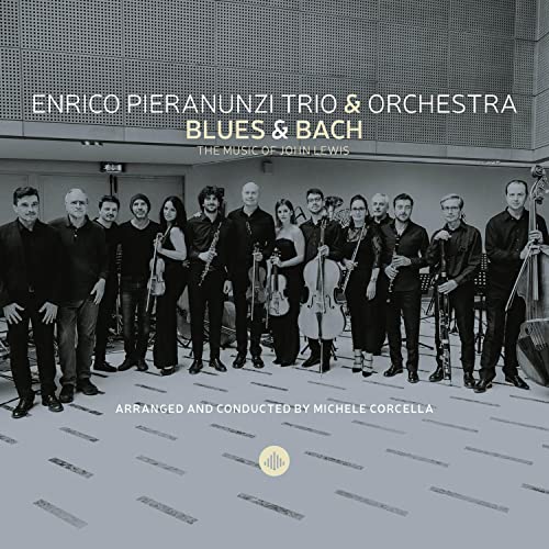 CD cover featuring a large orchestra and text “Blues & Bach”.