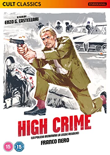 DVD cover for "High Crime" featuring a man with a gun, illustrated style.