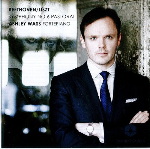 "CD cover featuring a man in a suit with Beethoven in the background."