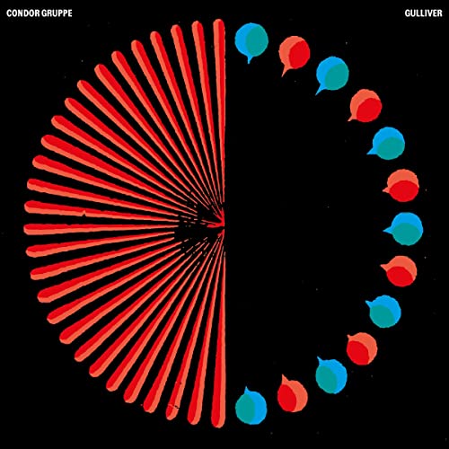 Black album cover with red and teal abstract speech bubble design.