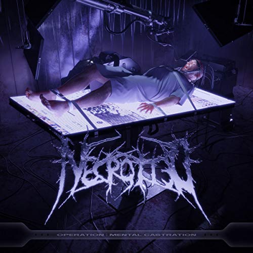 Album cover: person on illuminated table with surgical equipment, dark aesthetic.