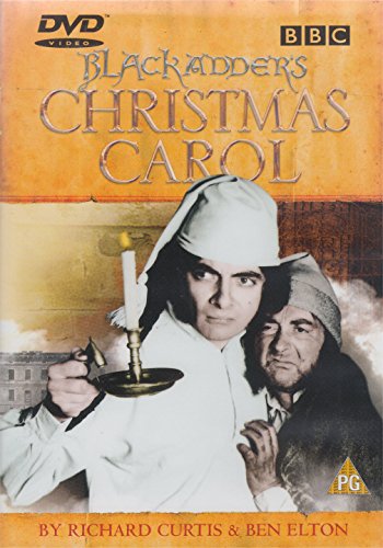 DVD cover for "Blackadder's Christmas Carol" featuring Rowan Atkinson in costume.