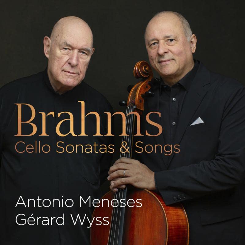 Two musicians with a cello, album cover for Brahms’ cello sonatas.