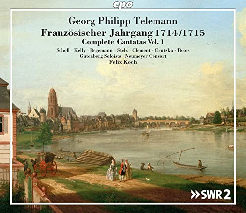 CD cover: Telemann cantatas with a landscape painting and text.