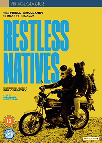 DVD cover for "Restless Natives" featuring two figures on a motorcycle.