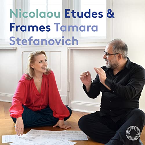 CD cover featuring two people and sheet music, titled "Nicolaou Etudes & Frames.