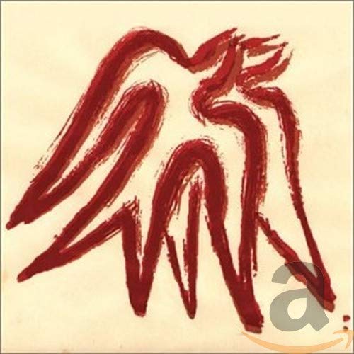 Red brushstroke bird image on a beige background, CD cover art.