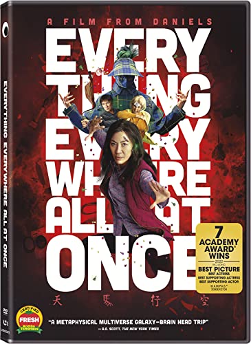 DVD cover for “Everything Everywhere All At Once” featuring cast members.