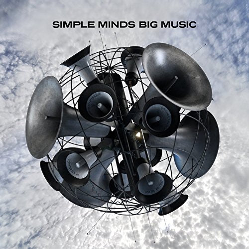 "Album cover featuring a spherical structure of speakers against a cloudy sky."