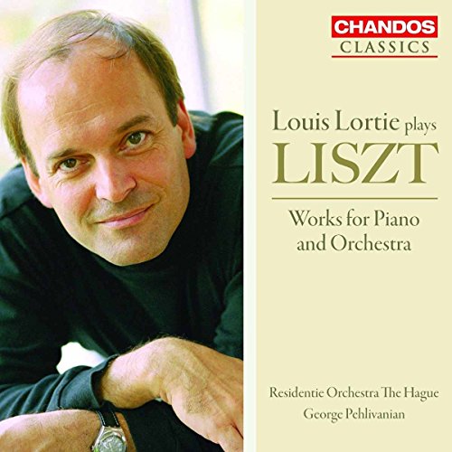 CD cover featuring pianist Louis Lortie and text "Liszt: Works for Piano and Orchestra.