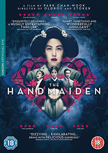 “The Handmaiden” DVD cover featuring a woman in traditional dress and other figures.