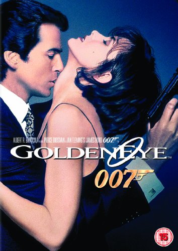DVD cover for "Goldeneye" featuring a man and woman, with a gun.