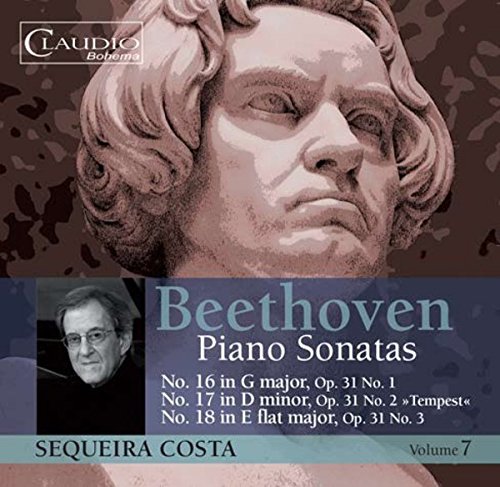 CD cover featuring Beethoven's bust and pianist Sequeira Costa's portrait.