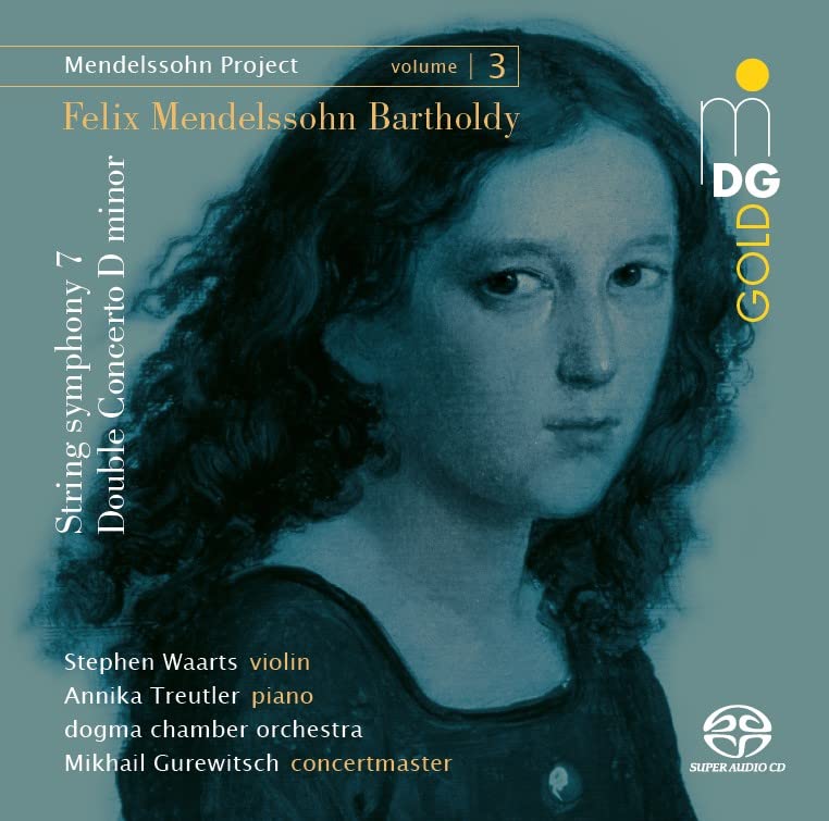 CD cover for Mendelssohn’s Double Concerto featuring a portrait and abstract design.