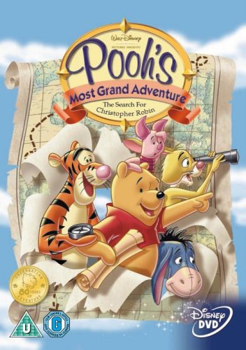 "Winnie the Pooh DVD cover featuring Pooh, Tigger, Piglet, and Eeyore on a map."