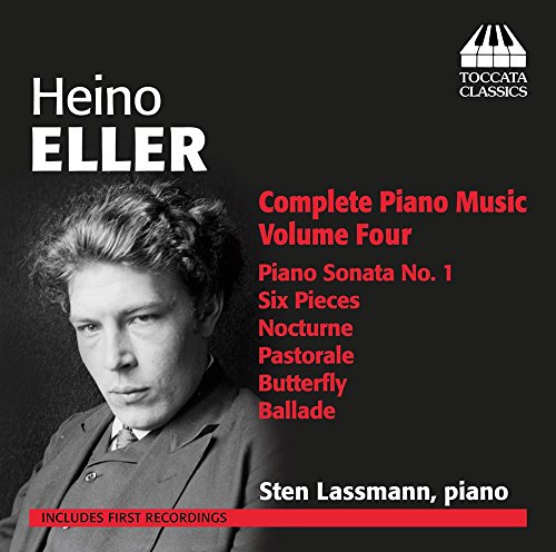 "Black-and-white portrait of Heino Eller on a black album cover with red and white text."