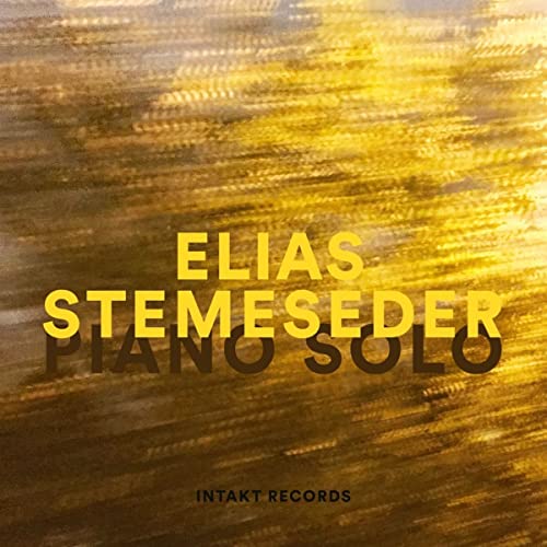 CD cover for Elias Stemeseder’s “Piano Solo” with golden textured background.
