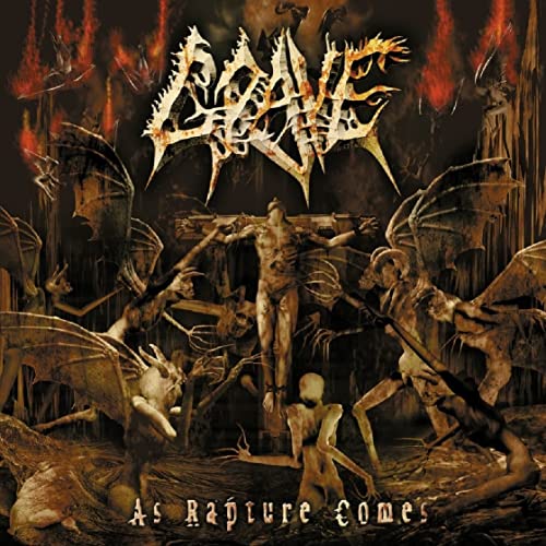 CD cover for Grave’s “As Rapture Comes” with demonic figures and fiery background.