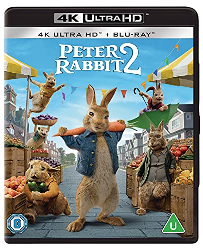 Peter Rabbit 2" Blu-ray case featuring animated rabbits in a market scene.